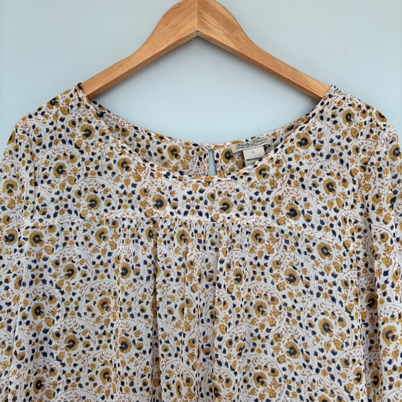 Lucky Brand Size L Floral Print Blouse Top Long Sleeve Lightweight Boho Style - Picture 3 of 12